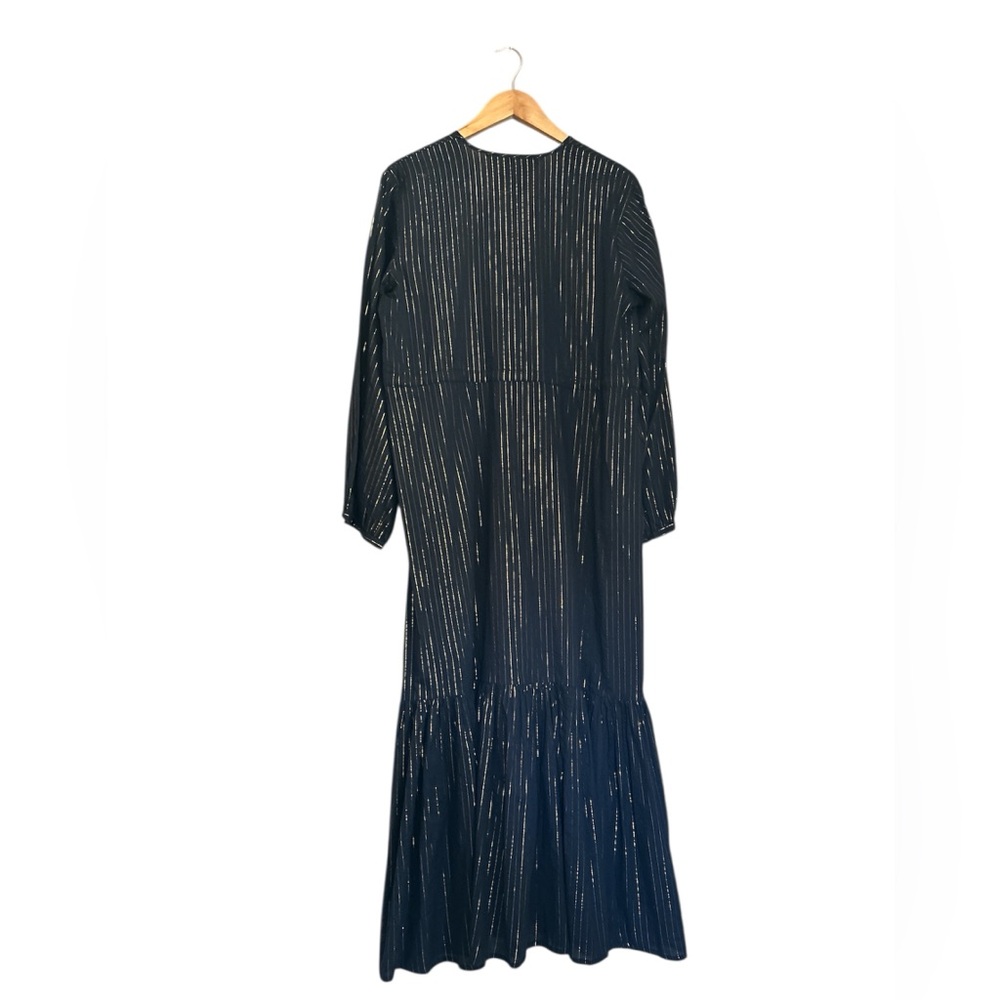 Emerson Fry Frances Dress Maritime Lurex Navy Metallic Stripes Drawstring Size L - Picture 4 of 12
